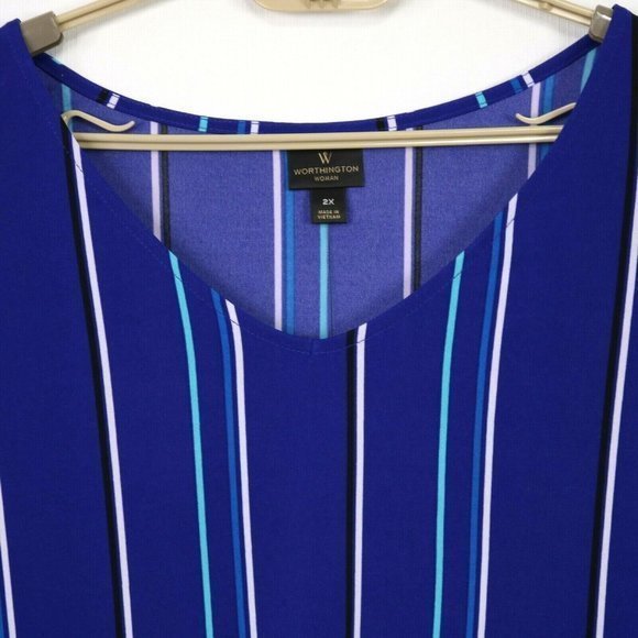 Worthington Shirt Top Blue Stripe Mambo Long Flared Sleeve Plus 2X - Picture 9 of 12
